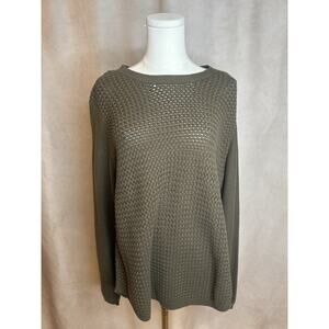 Lety & Me Olive Green Open-Knit Sweater XL Elbow Patch Lightweight